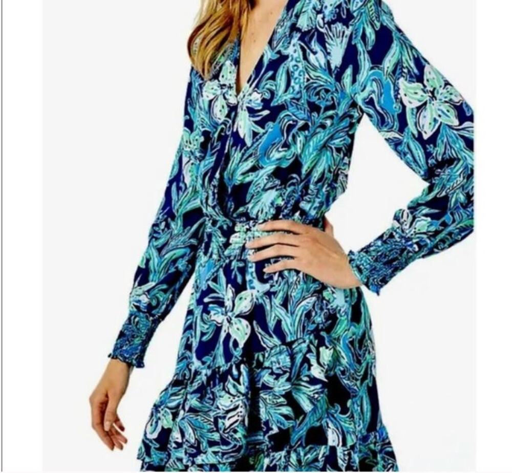 NWT Lilly Pulitzer Sz 2 Christiana Stretch Dress Navy Take It or Leaf It